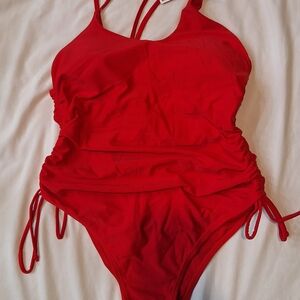 Vibrant Red Kids One Piece Swimsuit